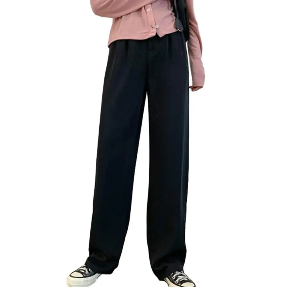 Women Suit Pant Korean Elastic High Waist Straight Pants Casual Loose Solid Simple Straight Leg Commuting Autumn Winter