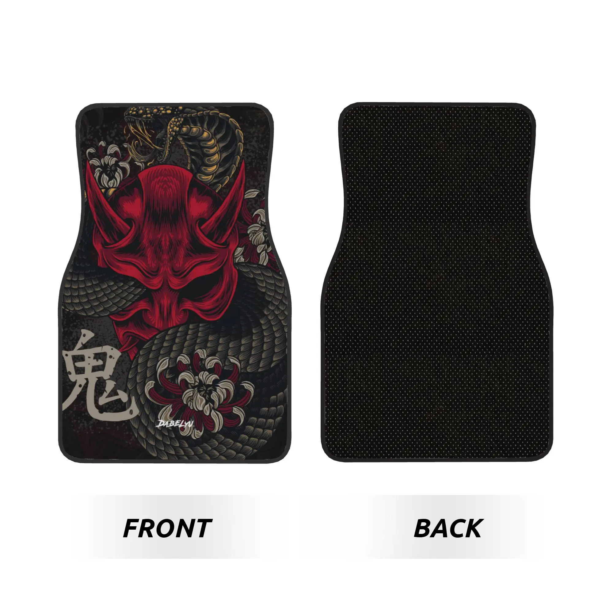 Japanese Style Oni Mask Art Car Floor Mats of 4 Pieces Crystal Velvet Carpets Rugs Universal Car Front Rear Carpets Foot Mats