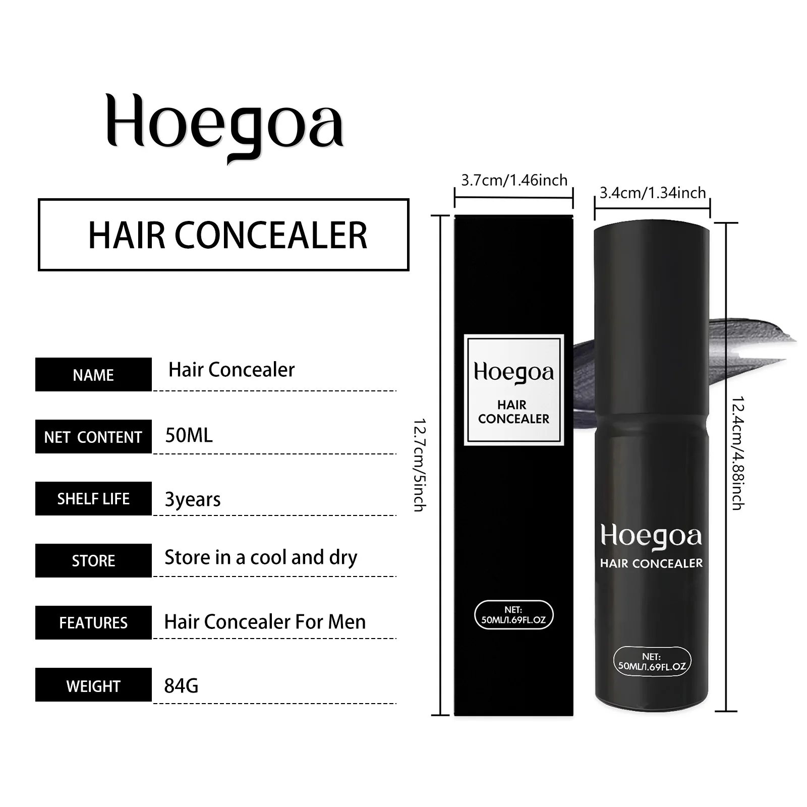 HOEGOA 50ml Hairline Concealer Light/Dark Brown Black Cover Bald Area Modify Hairline Fill Sparse Gaps Waterproof & Sweat-proof