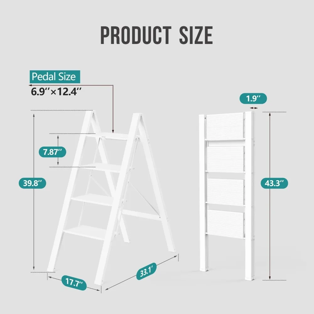 Scaletta pieghevole in alluminio, sgabello antiscivolo leggero per uso cucina domestica, facile da piegare e riporre, ideale per raggiungere l'alto