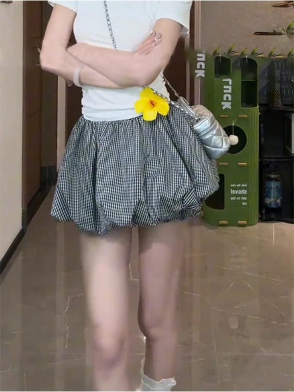 

Летние брюки-палаццо с высокой талией и пышными штанинами в клетку с цветочным узором, большие размеры, женские, корейский стиль, коллекция 2026 года