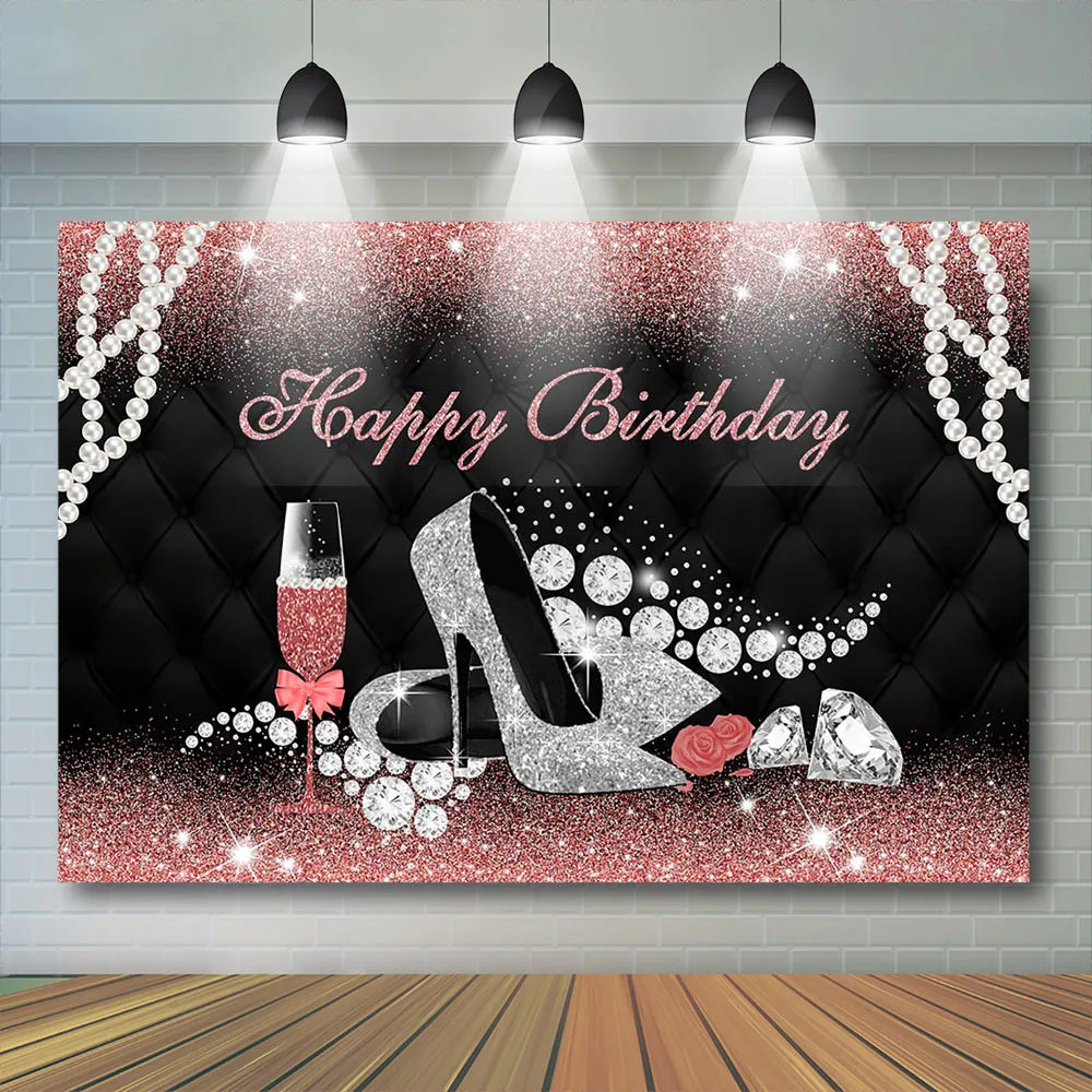 Mocsicka-Fondo de fotografía para fiesta de cumpleaños de mujer, telón de fondo de tacón alto para niña, decoración de pastel, brillo, diamante, teléfono, estudio fotográfico