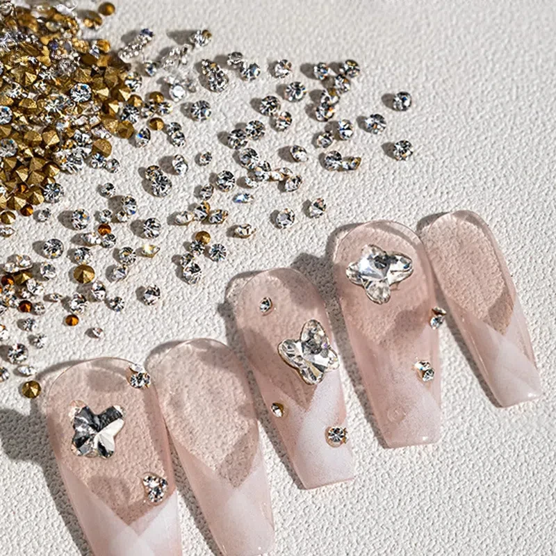 21 - Ensemble de strass pour ongles pointus à dos en boîte de grille, pierres précieuses empilables pour Nail Art, Kit de décoration de manucure à haute brillance pour la conception des ongles