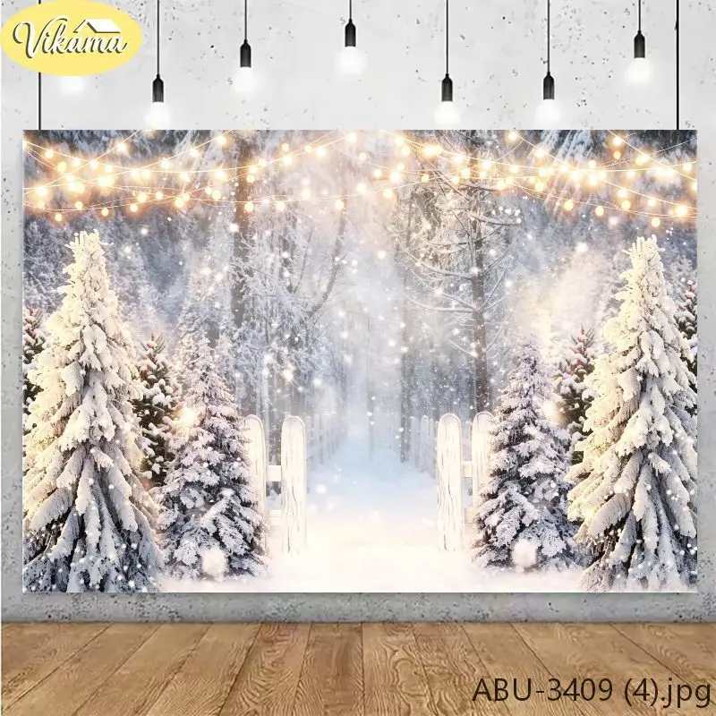 VIKAMA Photography Background Christmas Snowy Forest Family Scene Photo Backdrop Family Party Birthday Festival Home Decor