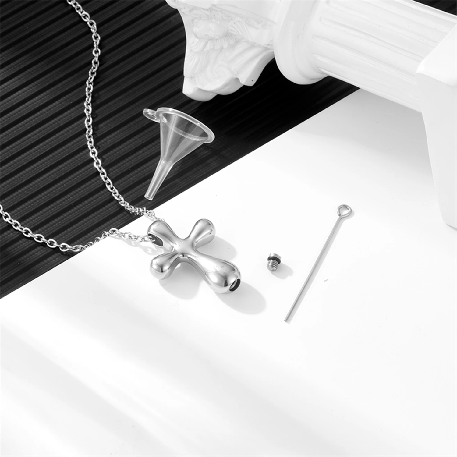 Stainless Steel Cross Cremation Urn Necklace - Memorial Jewelry for Human Ashes, Stainless Steel Keepsake Pendant