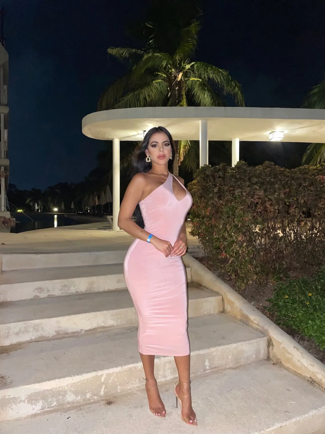 Rose Keyhole Midi Dress for Nightlife Girls Vacation Style Elastic Custom Made High Quality Party Dresses Short Evening Gown