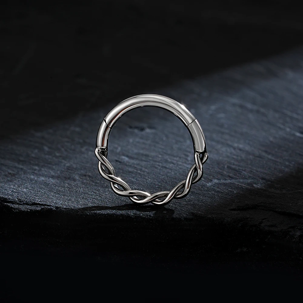 Right Grand ASTM F136 Titanium Twisted Segment Clicker Ring 16G Braided Twist Septum Daith Earring Cartilage Piercing Jewelry