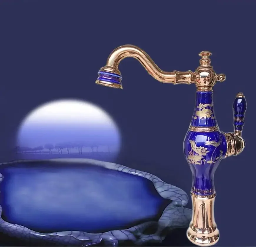 

New Arrivals Top-grade Brass and Jade Basin Sink Faucet Deck Mounted Bathroom Water Tap Hot and Cold Mixer Tap Basin