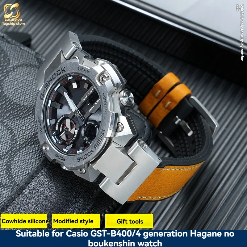 

Итальянский кожаный силиконовый ремешок для Casio G-SHOCK Steel Heart серии GST-B400, модный повседневный ремешок для часов