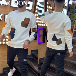 New Sweatshirt Men's Brand Fashion Retro Print Long Sleeve Autumn Mens Round Neck Loose Casual Sweater Pullover Plush Plus Size