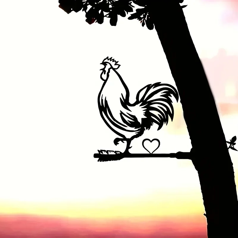 Elegant Rooster On Branch Steel Silhouette Metal Wall Art Home Garden Yard Patio Outdoor Statue Stake Decoration Perfect