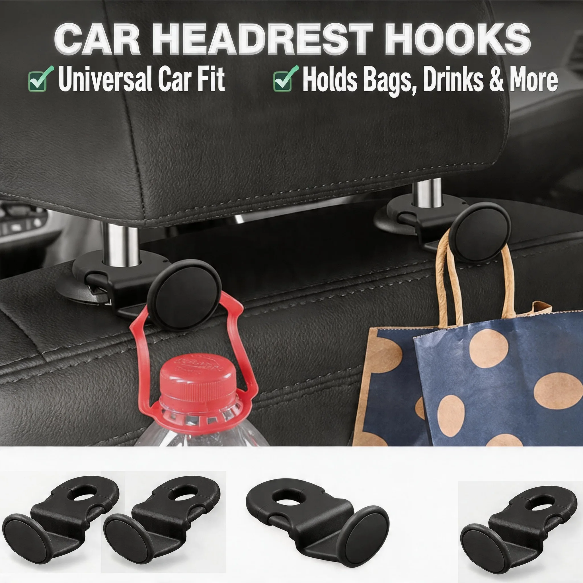 Driver Passenger Use Car Back Seat Hook Car Interior Organizer Accessories 20KG Heavy Duty For Grocery Bag Car Headrest Hanger