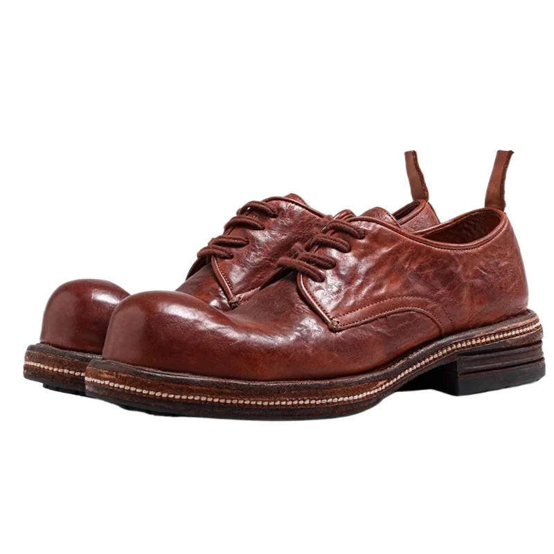 

Мужские туфли дерби из конской кожи в стиле ретро, дышащие, удобные, из натуральной кожи, сшитые вручную деловые мужские модельные туфли Goodyear