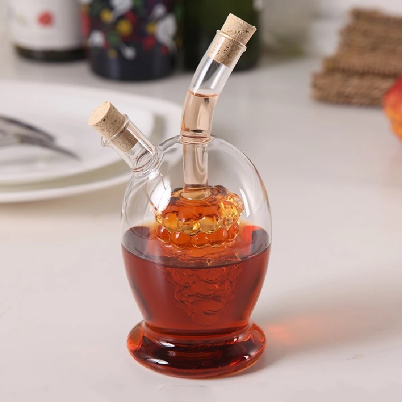 Two-in-one Glass Oil Pot Heat-resistant Transparent High Borosilicate Glass Sauce Vinegar Bottle Cork Lid Kitchen Seasoning Tool