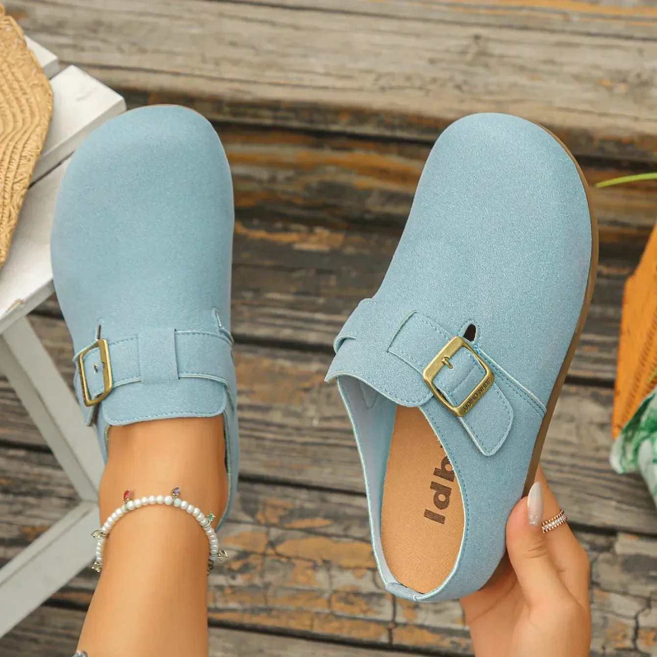 Modische Damen Wildleder-Mules Hausschuhe 2026 Damen Clogs mit Korksohle Sandalen mit Fußgewölbestütze Outdoor-Strand-Slides Hausschuhe für Damen – Detail 6