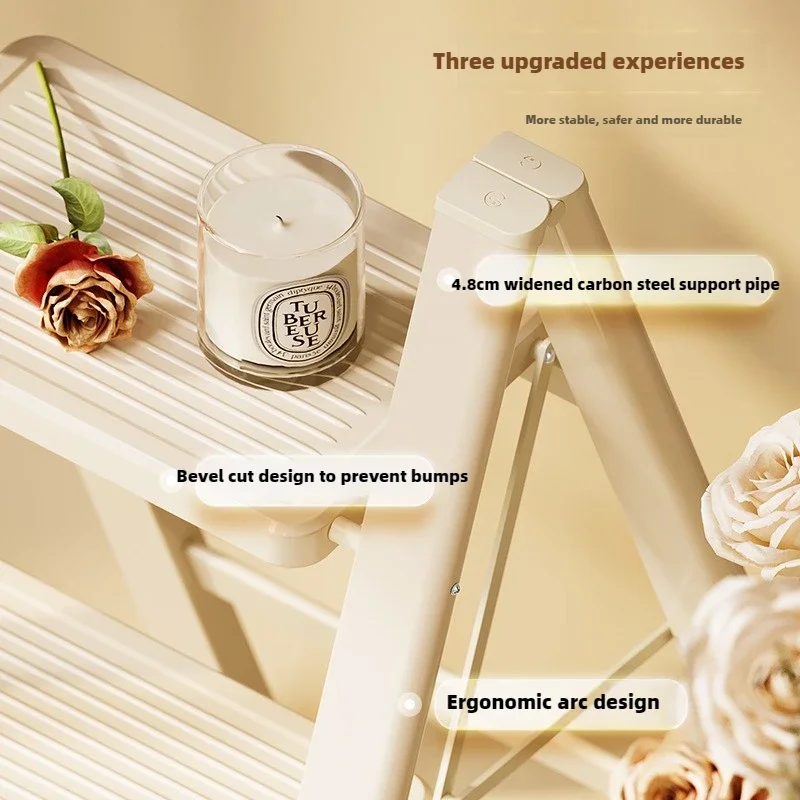 Cream Wind Home Folding Ladder Small Multi-functional Lightweight Ladder Chair Decorative Flower Frame Ladder Home Furniture