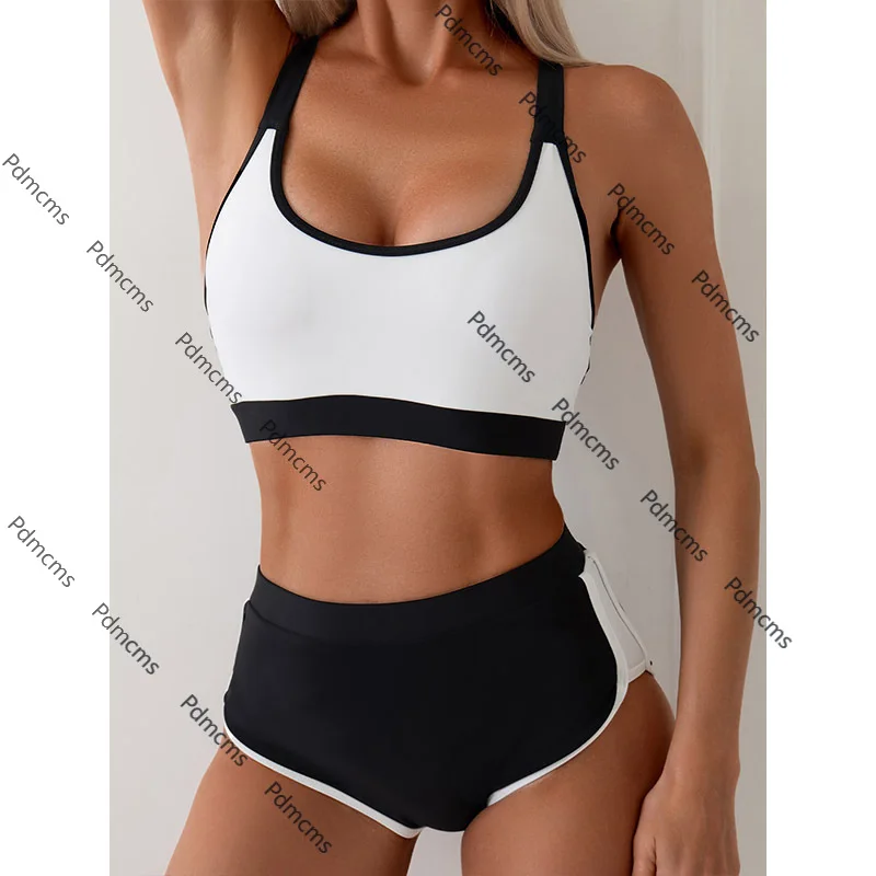 

2025 new black and white contrasting colors competitive sports style split swimsuit women's Europe and the United States