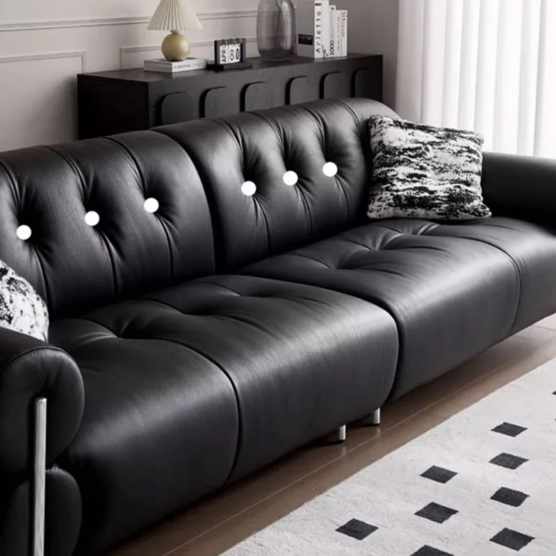 French retro wind cloud sofa Italian minimalist straight row small apartment first layer leather sofa