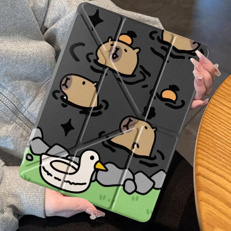 Cute Capybara Cartoon Holder Cover Tablet Case For iPad Pro 2025 Mini 6 7 Pro 11th 10th 9th 8th 7th 12.9inch Air 4 5 M3 M2 1 2