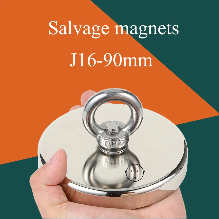 

Salvage Magnet Super Strong Neodymium Fishing Magnet Hook N52 Heavy Duty Rare Earth Magnet with Countersunk Hole Eyebolt 16-90mm