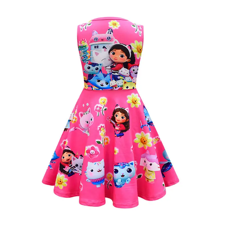 Summer Gabbys Dollhouse Dress For Teen Girl Costume Gabby Doll House Kid Up Print Bow Party Princess Frock Children Tunic