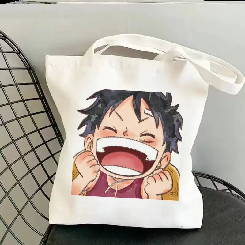 One Piece Cartoon Canvas Bag Luffy Zoro Usopp Choppe New Large Capacity Student Couple Book Animation Zippered Shoulder Tote Bag