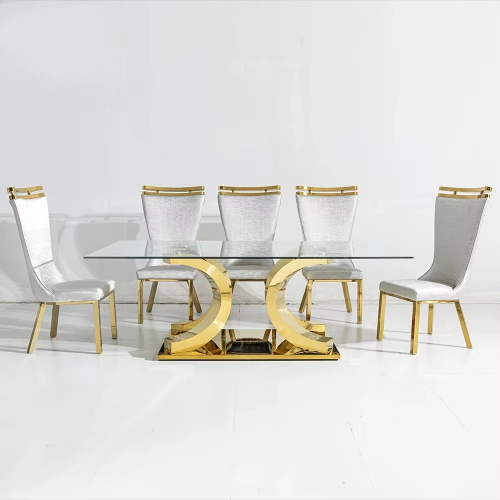 

Factory Modern Home Stainless Steel Gold Frame Dining Table Set Furniture Luxury Dining Table