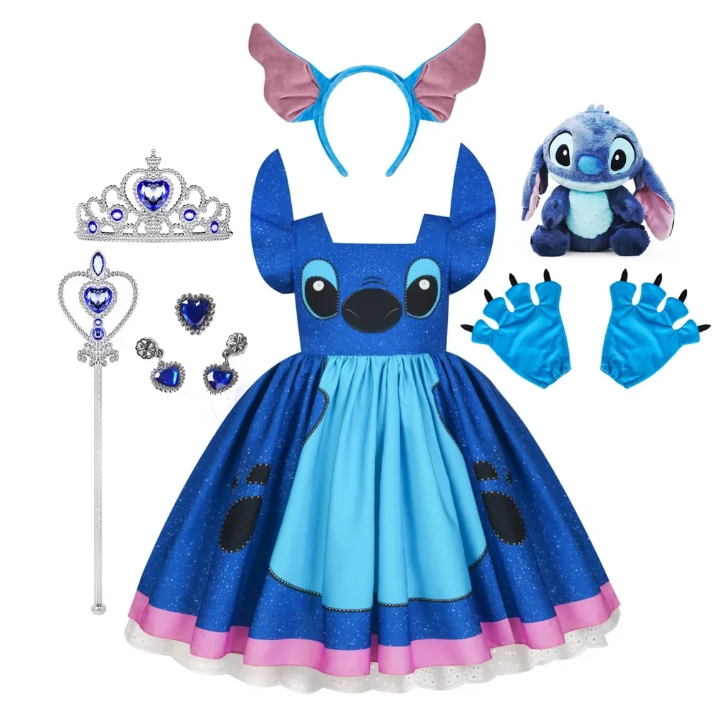 

Blue Stitch Cosplay Dress Lilo Costumes Fancy Birthday Party Frock Girl Purim Experiment 626 Monstes Purim Costume