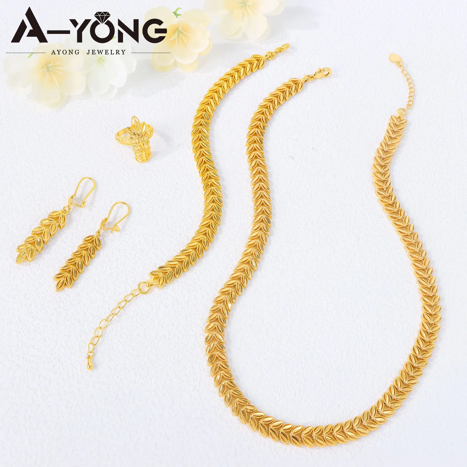 Luxus Dubai Hochzeit Schmuck Set 24k Gold Überzogene Oman Braut Quaste Halsketten Armband Ohrringe Nigeria Frauen Vintage Schmuck – Detail 5