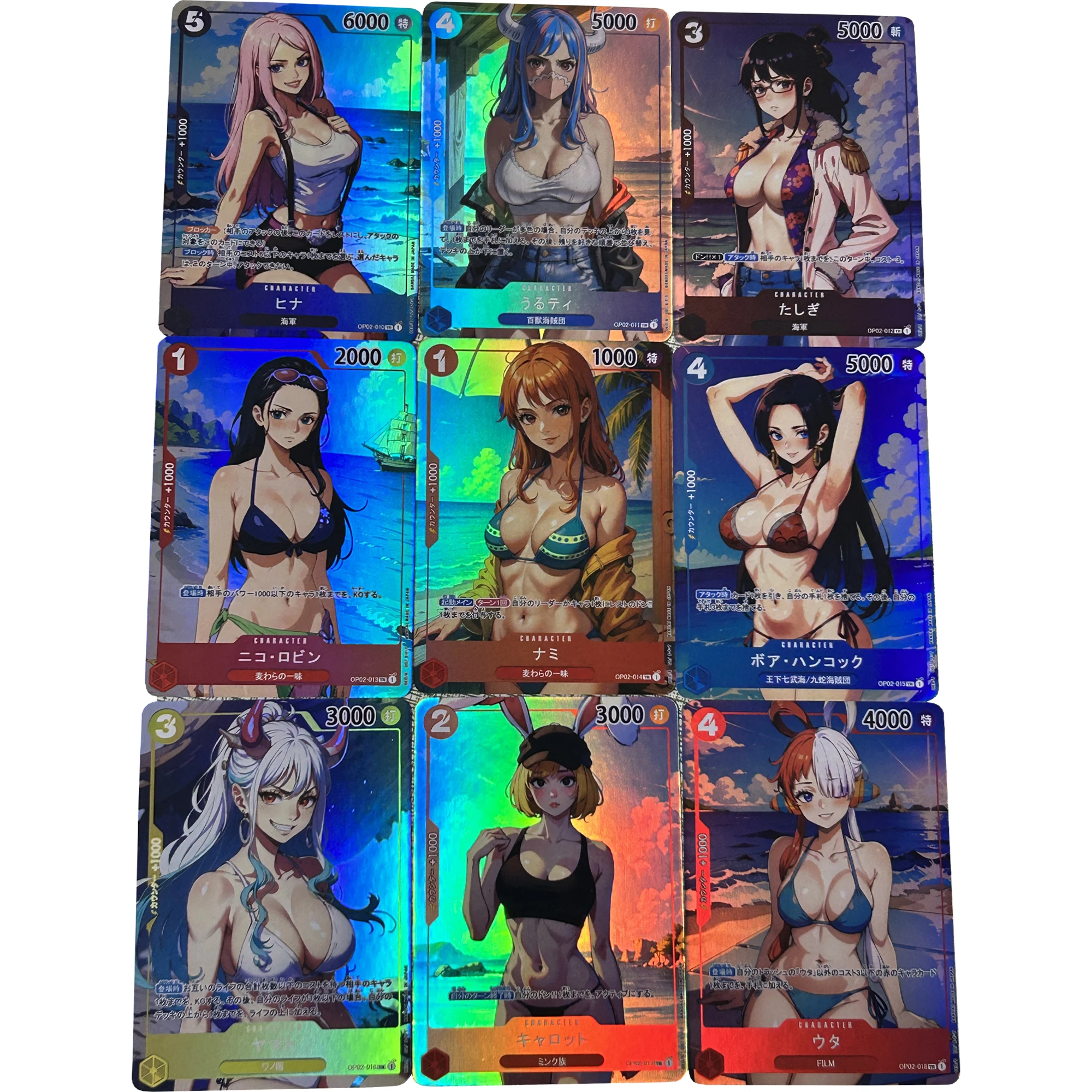 

9Pcs/set OPCG One Piece Flash Card Nami Hancock Uta Robin Yamato Swimwear Underwear Series Game Anime Collection Cards Gift Toys