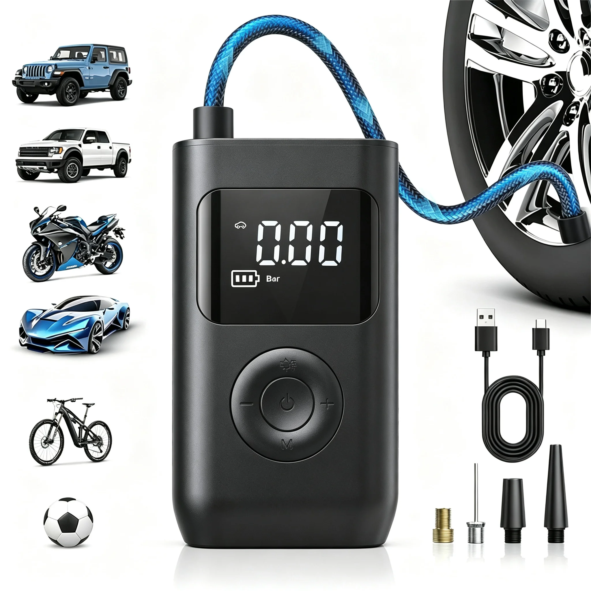 Portable Cordless Air Inflator, Electric Tire Pump for Car, Motorcycle, Bicycle and More, Auto Accessory, Holiday Gift