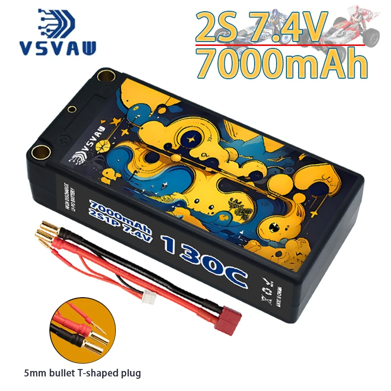 VSVAW 2S 7000mAh Lipo battery for remote control car 7.4V 130C, with T plug, used for FPV racing remote control model