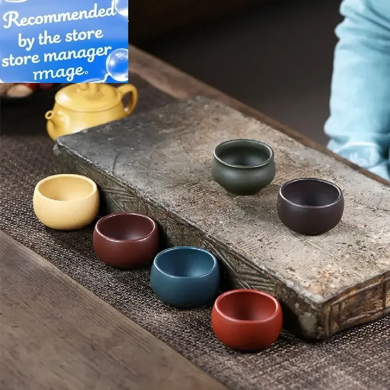 

2 шт., китайская фиолетовая глиняная чашка, портативная личная одинарная чашка, традиционный красивый чайный сервиз, ручная работа, аксессуары для чая Zisha на заказ