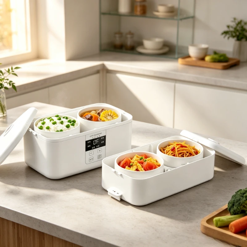 Smart Electric Lunch Box Dual Ceramic Containers 360° Heating Timer Leakproof Food Warmer for Office Dorm Travel Meals 전기 도시락
