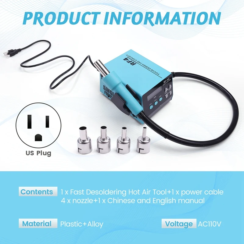 RF-H2 1000W Fast Desoldering Hot Air Tool Soldering Station Digital Intelligent BGA Rework Station To PCB Chip