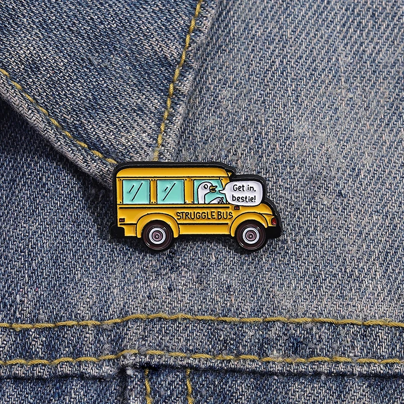 Cartoon Funny Goose Bus Enamel Pins Get In Bestie Struggles Bus Creative Brooches Backpack Lapel Badge Jewelry Gift for Friends
