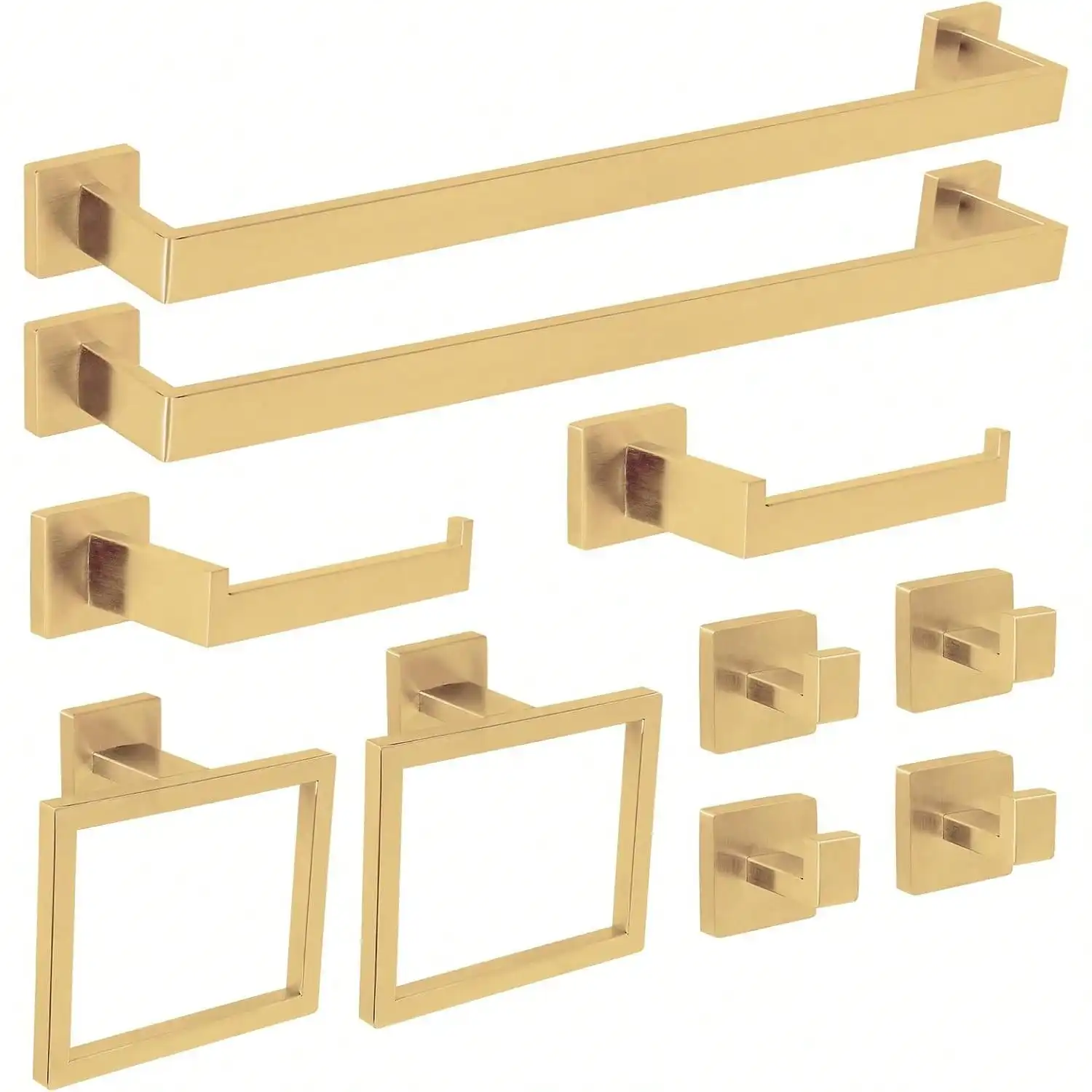 

10 PCS BathroomHardwareAccessoriesSet 23.6Inch StainlessSteel Bath TowelBar SetSquareTowelRing SetfoBathroomWall Mounted, Gold
