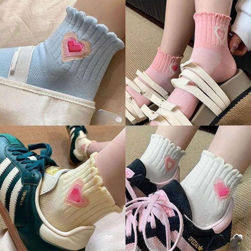 1/4 Pairs Summer Colorful Dopamine Love Socks Short Tube Socks Spring Candy Colorful Lace Girl Sweet Beauty Style Short Socks
