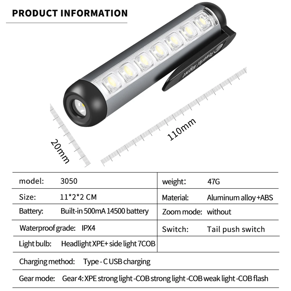 Powerful Led Flashlight 2 in 1 LED Built in Battery Shot Long Smart Type-c Rechargeable Flash Light Mini Torch Lamp For Camping