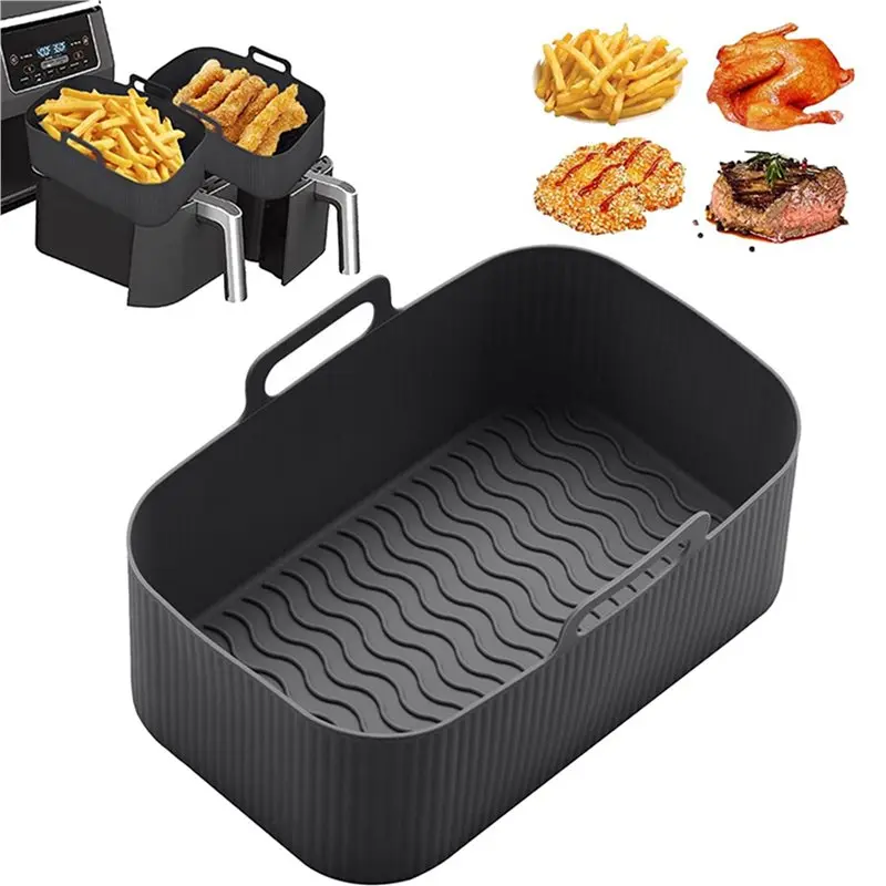 A59P New 4Pcs Silicone Pot For Air Fryer Foldable Basket Air Fryer Rack With Handles Black view 3