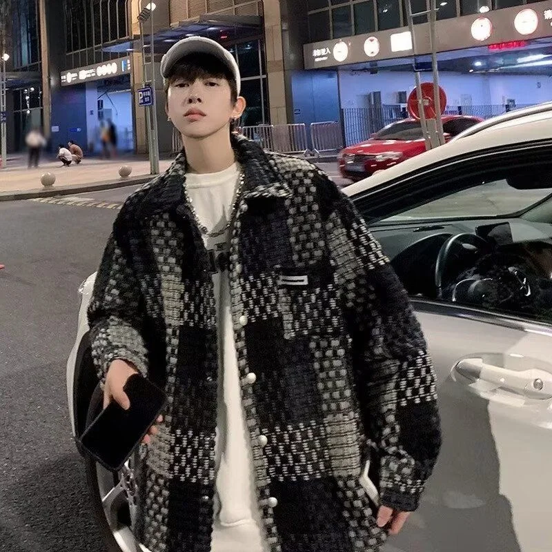 

Cleanfit Casual Men's Jaet Autumn Winter Faion Brand High-End Sle Haome Stand Fit Button Decorated Outerwear