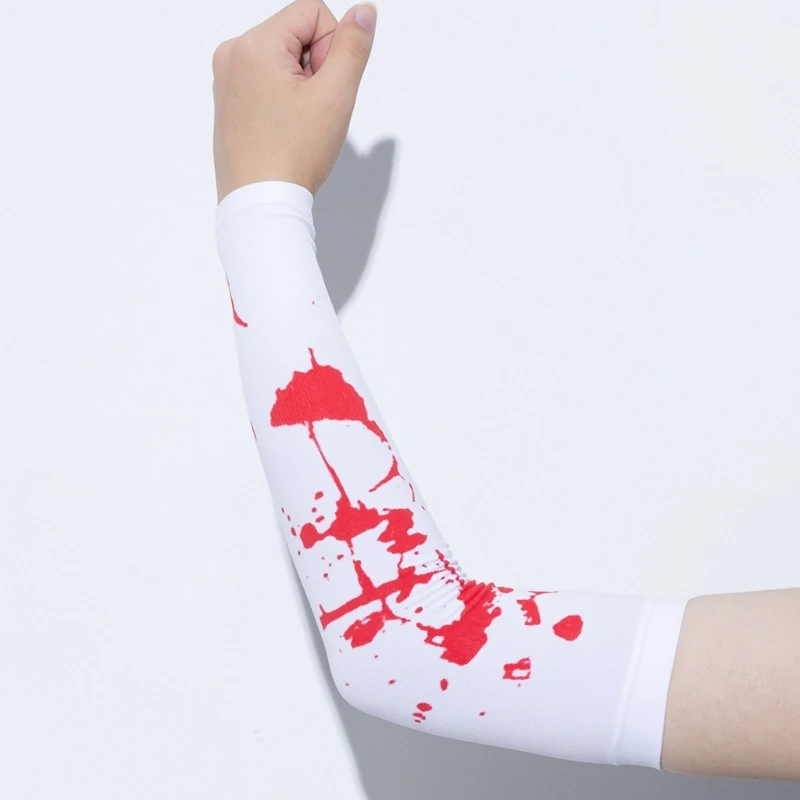 ถุงมือถุงมือปั่นจักรยานฮาโลวีนแบบไม่มีนิ้วพร้อมลายเลือดแขนยาวสีจับคู่ถุงมือผู้หญิงผู้ชายกลางแจ้งขี่จักรยานเดินป่าปลอกแขน