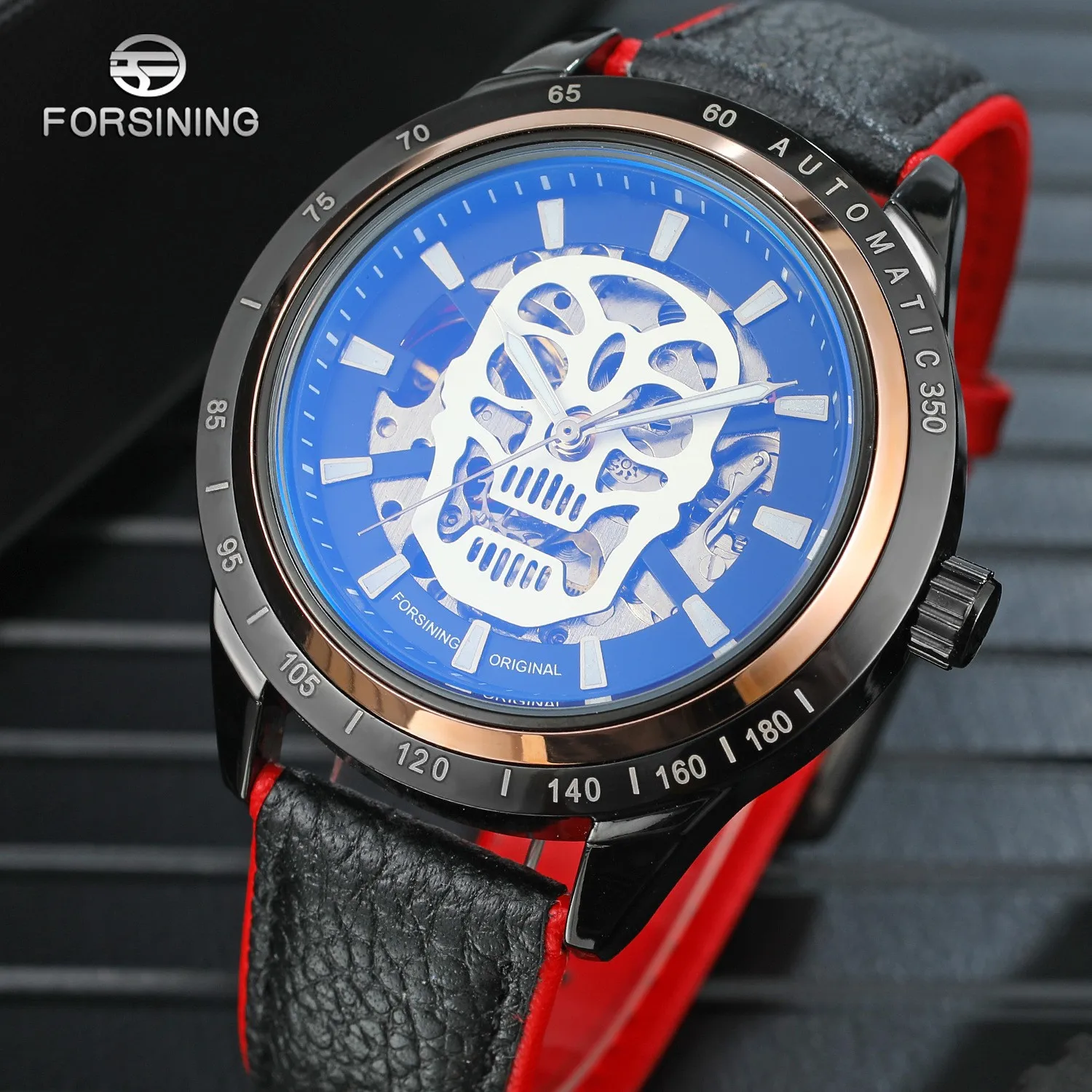 

Fashion Forsining Top Brand Men's Casual Night Glow Skull Hollow Out Skeleton Leather Mechanical Automatic Waterproof Watches