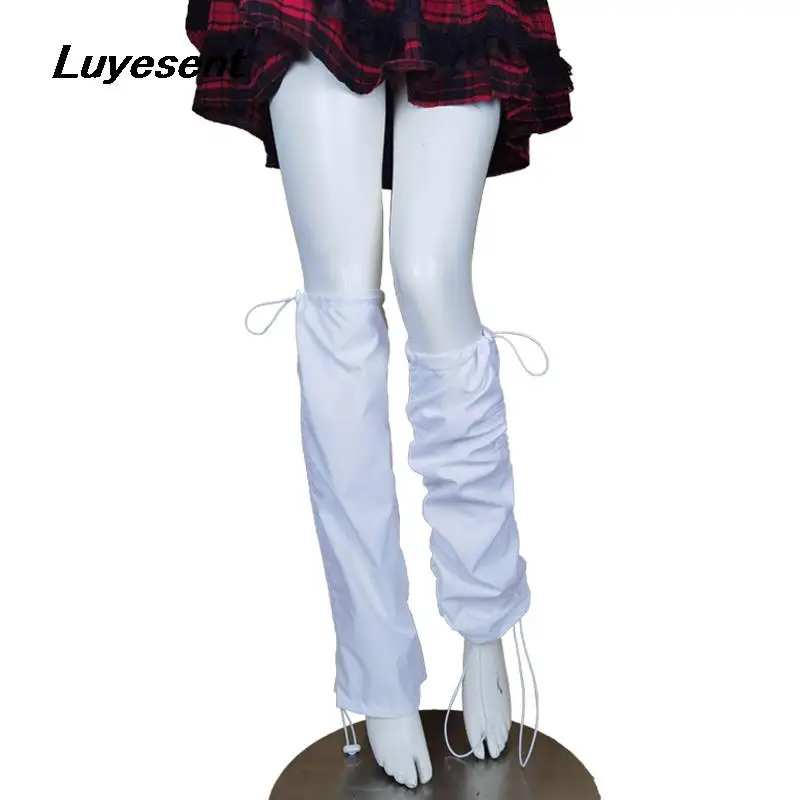 

Solid White Lady Shirring Japanese Socks 2023 Sweet Girl Drawstring Sweet Long Thin Sock Korean Chic Cargo Knee High Leg Warmer