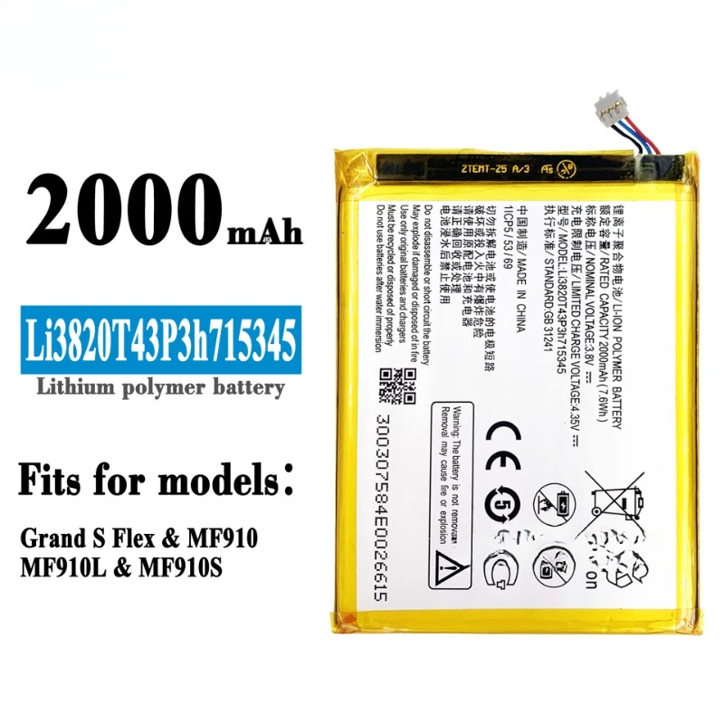 LI3820T43P3h715345 2000mAh Mobiele Telefoon Batterij voor ZTE Grote S Flex MF910 MF910S MF910L MF920S MR150-2 MR150-5 MTC 835 + Gereedschap