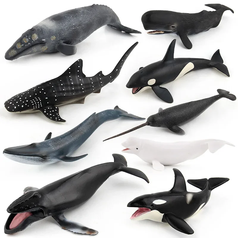 20-28CM nouveau animal de vie de mer simulé baleine bleue requin narval beluga sperme baleine figurine jouets cadeau modèle enfants