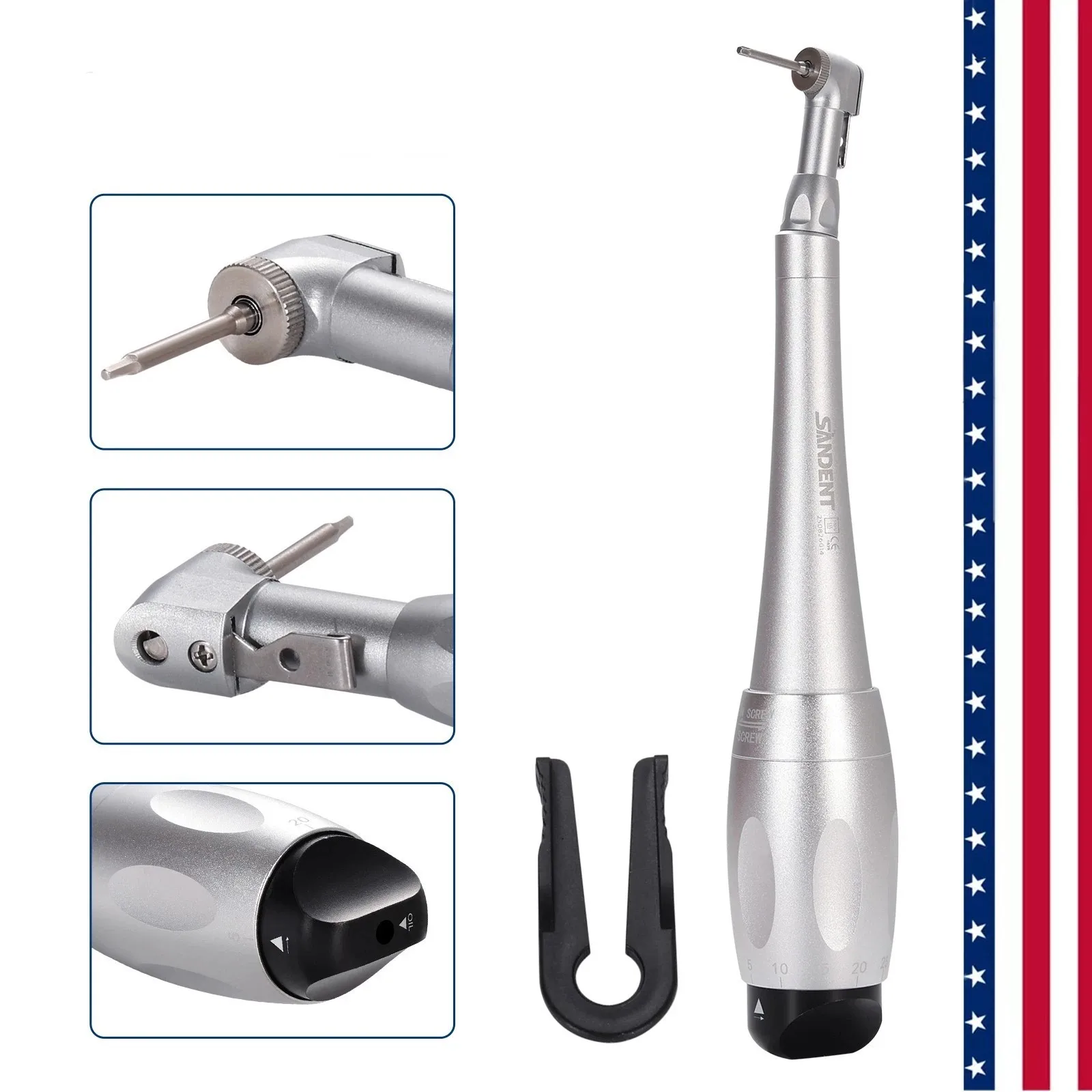 Dental Torque Wrench Universal Implant Kit Contra Angle & 16 Drivers Silver Color