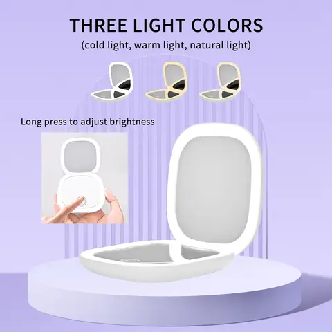 미니 메이크업 거울 Led 소형 포켓 휴대용 접이식 화장품 충전 메이크업 거울 10X 빛 돋보기 메이크업 거울