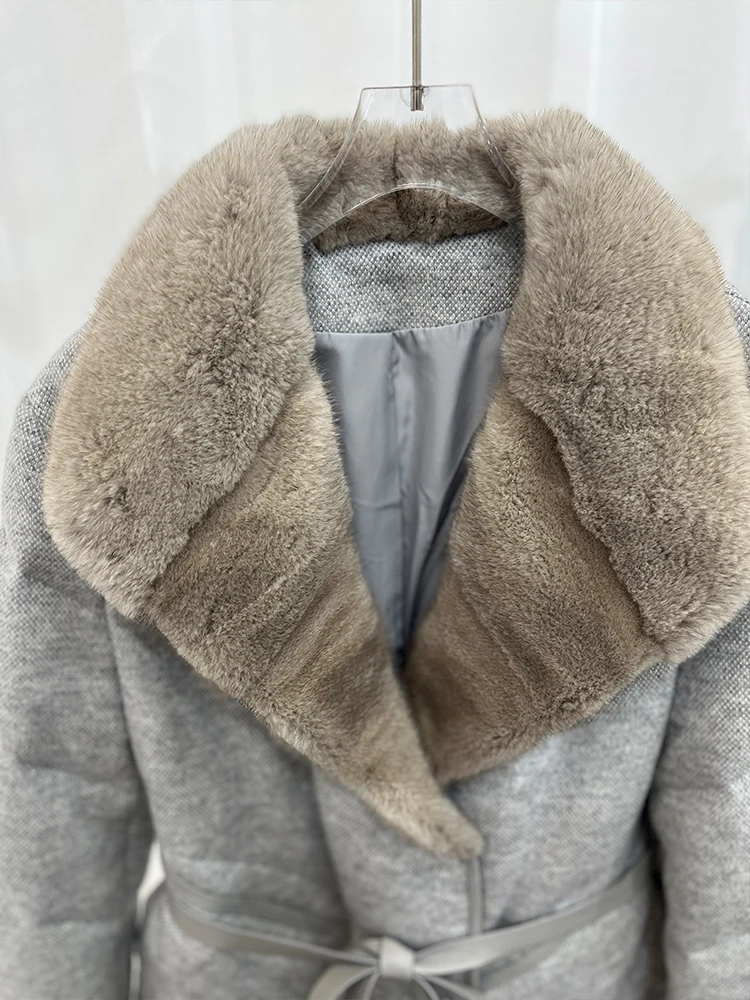 Women Winter Warm Goose Down Jacket Puffer Jacket Cashmere Wool Jackets Real Mink Fur Collar Thick Female Outwear Coat