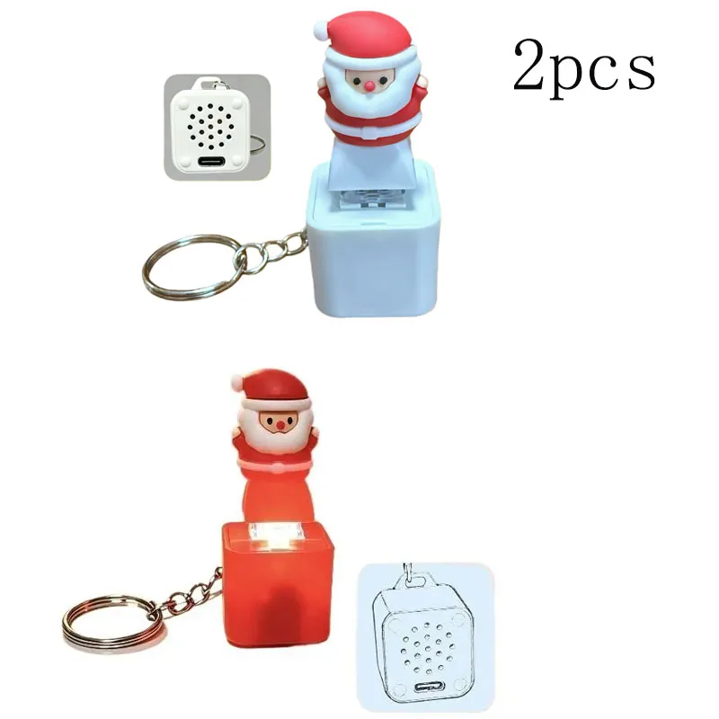 1-2pcs Light Up Santa Claus Stress Relief Keychain Voice Function Christmas Key Ring for Bag Pendant Xmas Party Small Gift